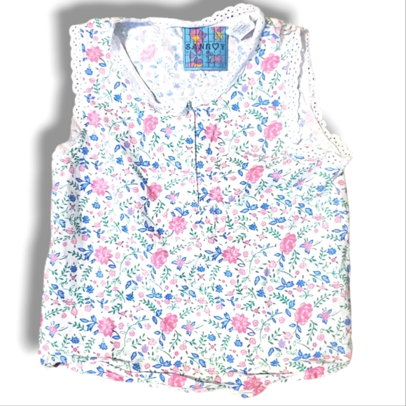 #V Sanroy Vintage 90s White Pink Floral Girls Blouse Spring Top Vest Size 8 - Picture 1 of 3